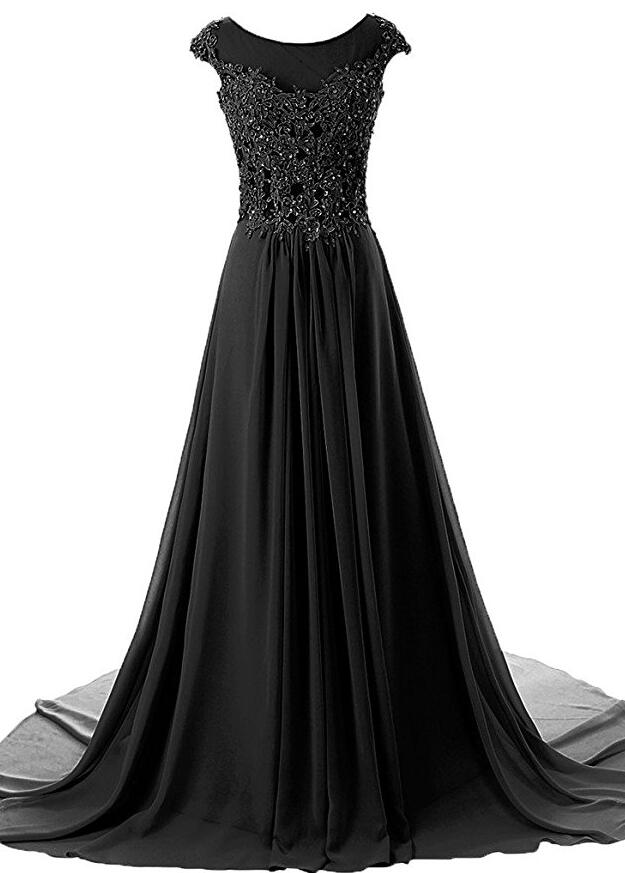 Cap Sleeves Long Chiffon Appliqued Evening Gown Prom Dresses On Luulla 5146