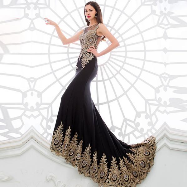 Chiffon Evening Dress With Black Embroidery On Luulla